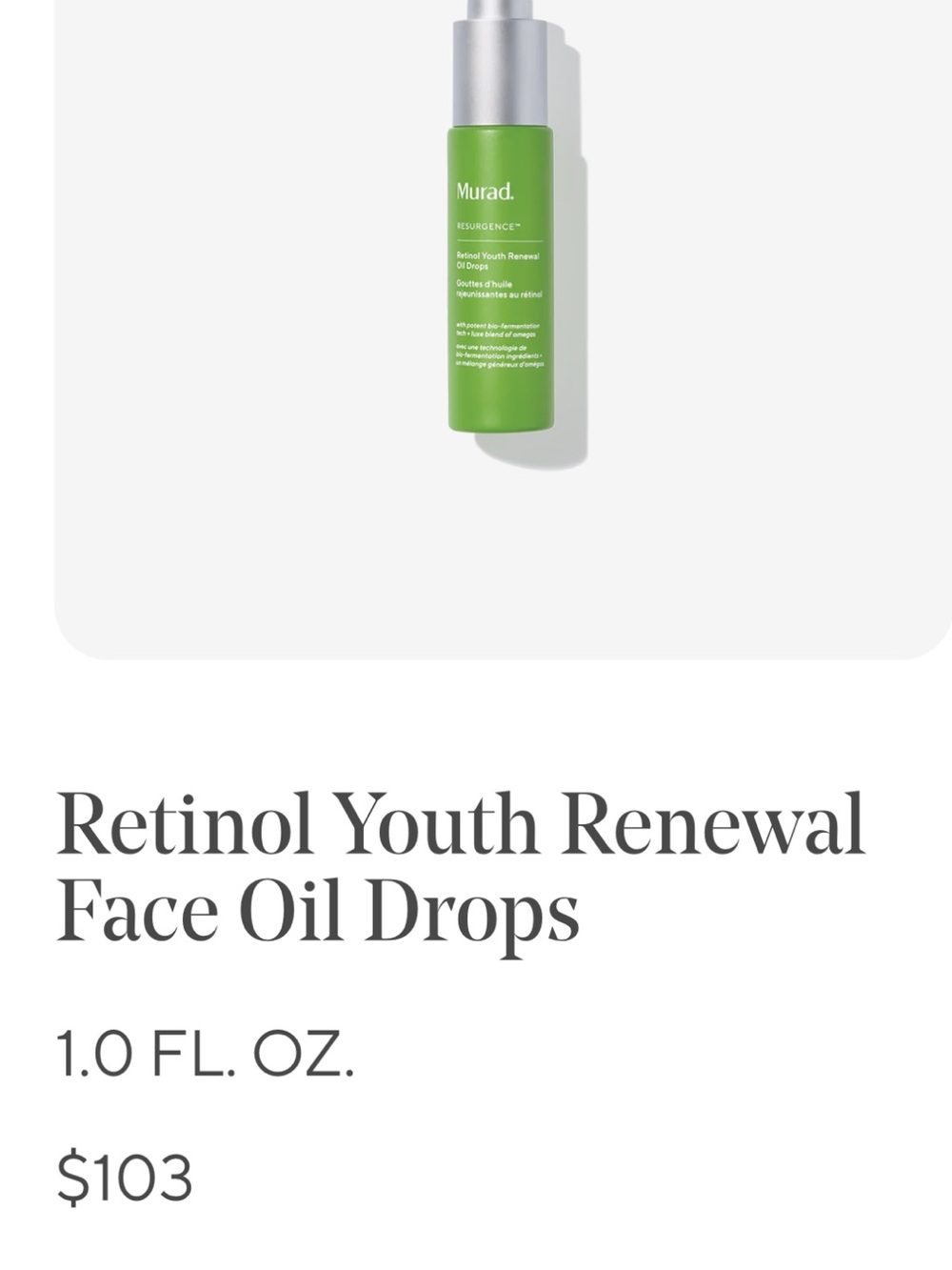 BNIB by Murad Retinol Youth Renewal Face Oil Drops - Green Bottle